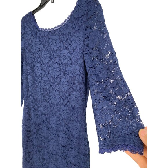 New Laundry Shelli Segal Blue Lace Bodycon Overlay Dress Size 8 RR10255 $168 - Picture 7 of 8